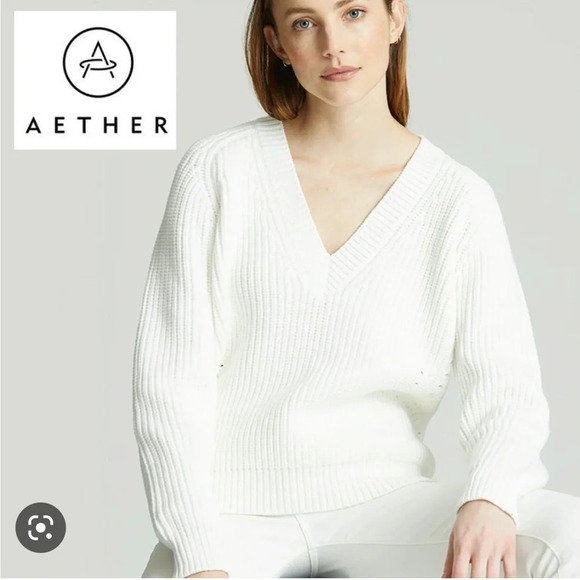 Aether Apparel White Keaton Relaxed Sweater Cotton Chunky Size XS - Picture 1 of 6